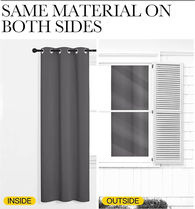 NICETOWN Grey Blackout Cafe Curtain Panels for Bedroom, Thermal Insulated Grommet Top Blackout Draperies and Drapes for Basement (2 Panels, W42 x L40-inch, Grey)