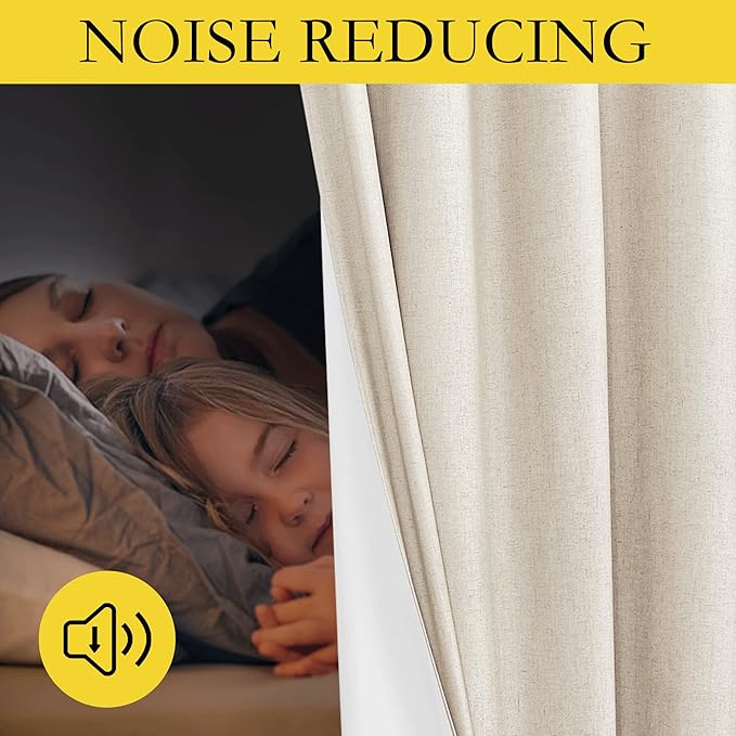 NICETOWN Linen Blackout Cold Blocking Curtains 63" Long for Classroom, Beige, Set of 2, Short Kitchen Burlap Linen 100% Blackout Drape Panels for Night Shift, Great Job for Blocking Light