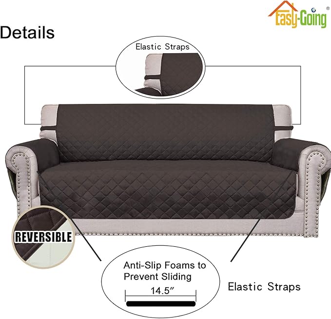 Easy-Going Reversible Oversized Couch Cover for 3 Cushion Couch Sofa Cover for Dogs Water Resistant Furniture Protector Cover with Foam Sticks for Pet (Oversized Sofa, Chocolate/Ivory)