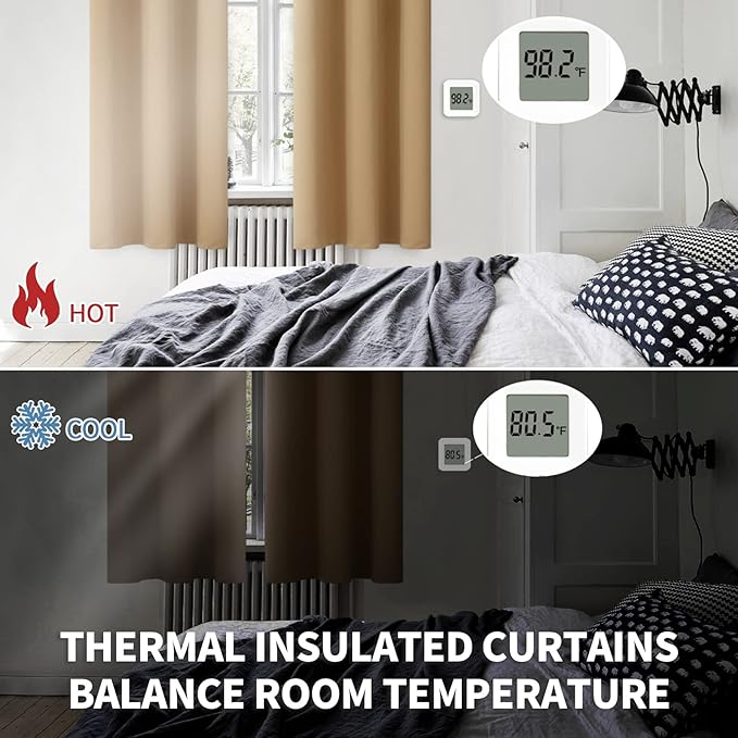 BGment Blackout Curtains for Living Room - Grommet Thermal Insulated Room Darkening Curtains for Bedroom, 2 Panels of 52 x 84 Inch, Khaki