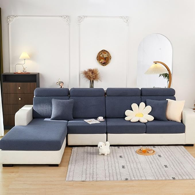 Sofa Covers Couch Covers for Sofa Pet Friendly Couch Cushion Covers Universal Sofa Covers Washable Stretch Slipcovers for Sectional Sofa (Texture Metal Gray,Back Cover L)