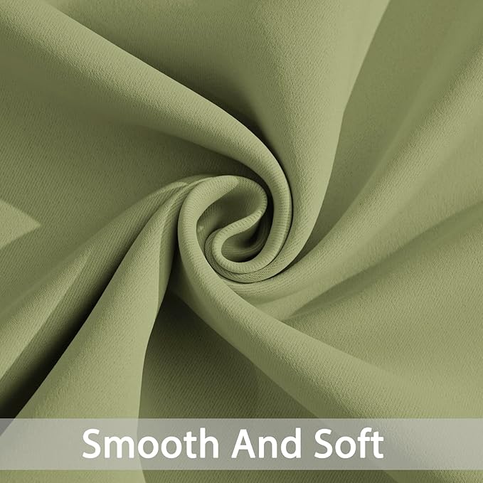 Yakamok Blackout Curtains Room Darkening Thermal Insulated Window Panels,Solid Grommet Top Drapes for Bedroom(52x108 Inch, Sage Green, 2 Panels)