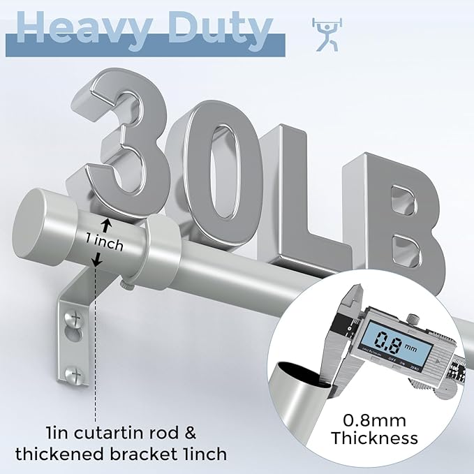 VOIIY Silver Curtain Rods for Windows 66 to 120 Inch(5.5-10 Feet),1" Diameter Drapery Rods with Modern Style End Cap Finials,Size:36-120 Inch,Antique Silver