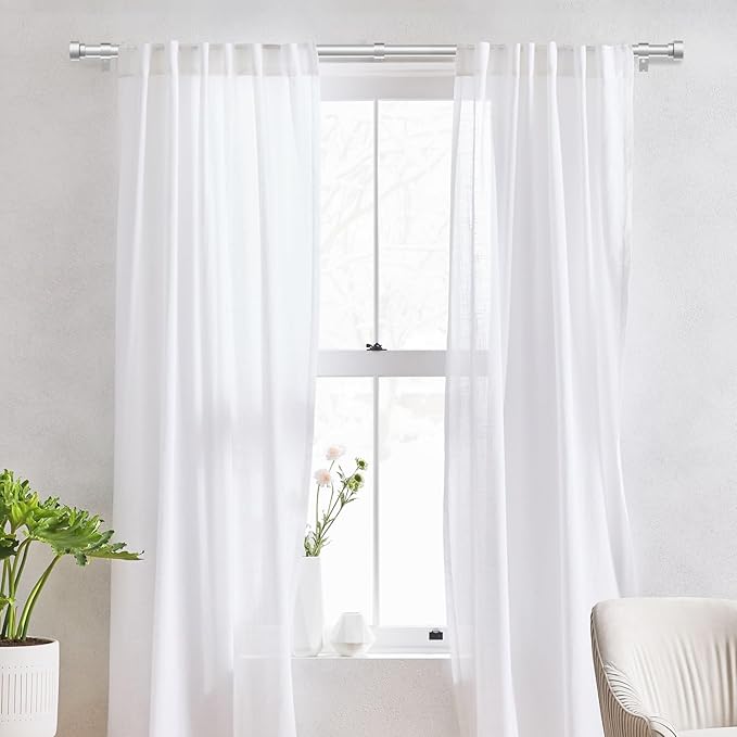 IFELS Heavy Duty Curtain Rods for Windows 28 to 48 Inch, 1 Inch Silver Window Curtain Rod for Bedroom, Living Room, Outdoor, Adjustable Easy Install Curtain Rods, Modern Elegant(A1,Silver,30-60")