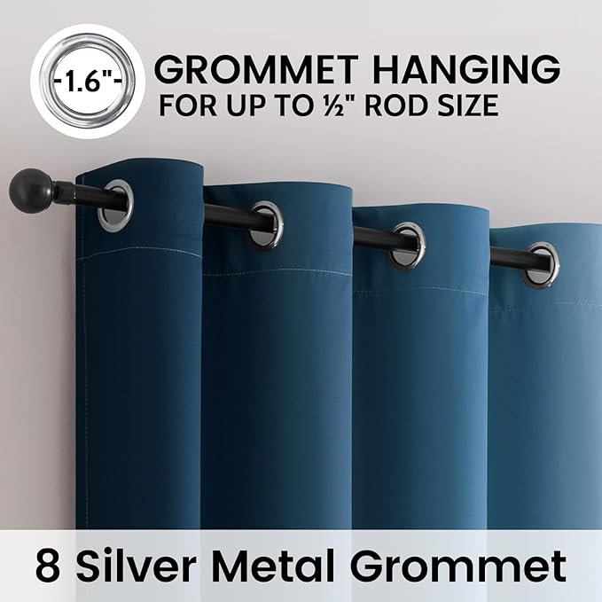 SimpleHome Blue Ombre 100% Blackout Curtains for Bedroom 63 Inches Long, Room Darkening Thermal Insulated Grommet Curtains for Living Room, 2 Panels, 52x63 inches Length