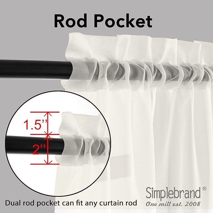 Simplebrand Ivory Sheer Curtains 96 Inches Long, Light Filtering Rod Pocket Solid Color Window Sheer Curtain Panels, Elegant Curtains & Drapes for Living Room, Bedroom 2 Panels (Ivory, 42" W x 96" L)