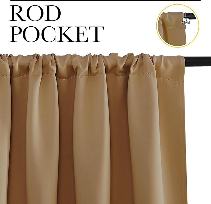 NICETOWN Blackout Curtains for Living Curtains, Gold Brown, 2 Panels, 42 by 72, Room Darkening Window Curtain Panels, Easy-Care Solid Thermal Insulated Draperies/Drapes for Daughter Room