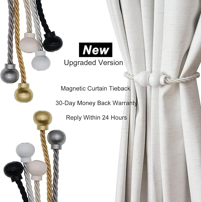 4 Pack Magnetic Curtain Tiebacks Modern Handmade Rope Curtain Tie Backs Decorative Drapes Weave Holdbacks for Home Outdoor Bedroom Office Decorative Curtain, White