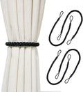 Curtain Tiebacks Ropes, 4pcs Decorative Handmade Tie Backs Curtain Holdbacks Holders Cord for Window Sheer Drapes Indoor Outdoor, Black