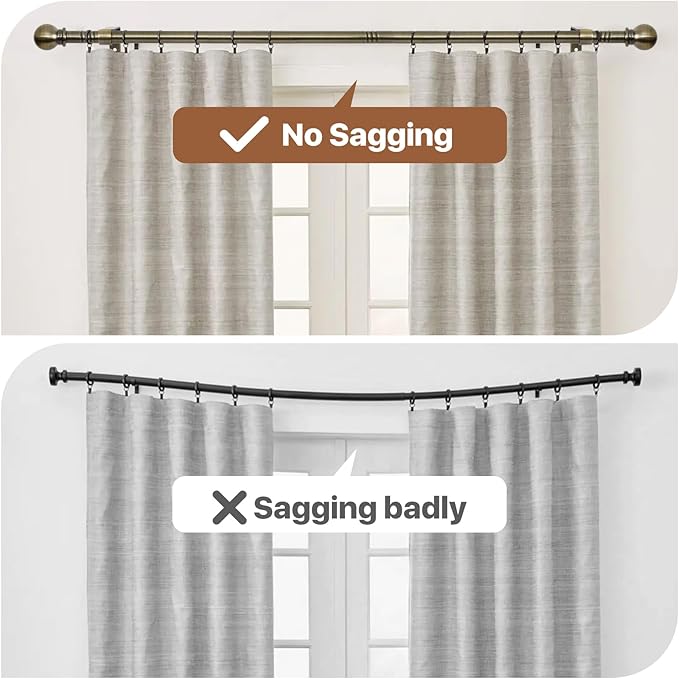 Antique Brass Curtain Rods for Windows 30 to 62 inch, 5/8 inch Brushed Brass Curtain Rod Set with Brackets, Heavy Duty Decorative Drapery Rod for Living Room, Splicing Adjustable Curtain Rod