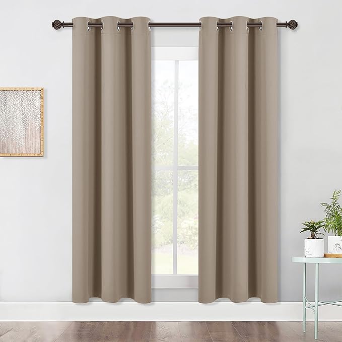 NICETOWN Bedroom Blackout Draperies Panels, 2 Panels, 42 x 72 Inch, Taupe, Three Pass Microfiber Noise Reducing Thermal Insulated Solid Ring Top Window Curtains