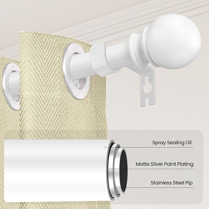 White Curtain Rods for Windows 28 to 48 Inch, 5/8" Diameter Heavy Duty Metal Adjustable Small Curtain Rod With Bracket(2.3-4 Feet)