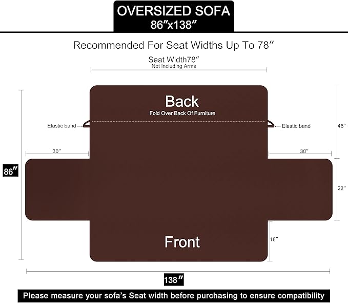 U-NICE HOME Large Sofa Cover Reversible Couch Cover for Dogs with Elastic Straps Water Resistant Furniture Protector for Pets Couch Cover for 4 Cushion Couch (Oversized Sofa, Orange/Taupe)