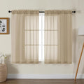 Gwine Taupe Sheer Curtains for Living Room 45 inches Long, Short Voile Light Filtering Window Treatments Sheer Curtains for Bedroom, Half Window Drapes with Rod Pocket, Each 42" Wx45 L
