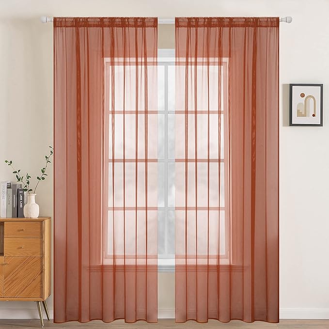 MIULEE 2 Panels Solid Color Sheer Window Curtains Elegant Window Voile Fall Panels/Drapes/Treatment for Bedroom Living Room (54 X 84 Inches Burnt Orange)