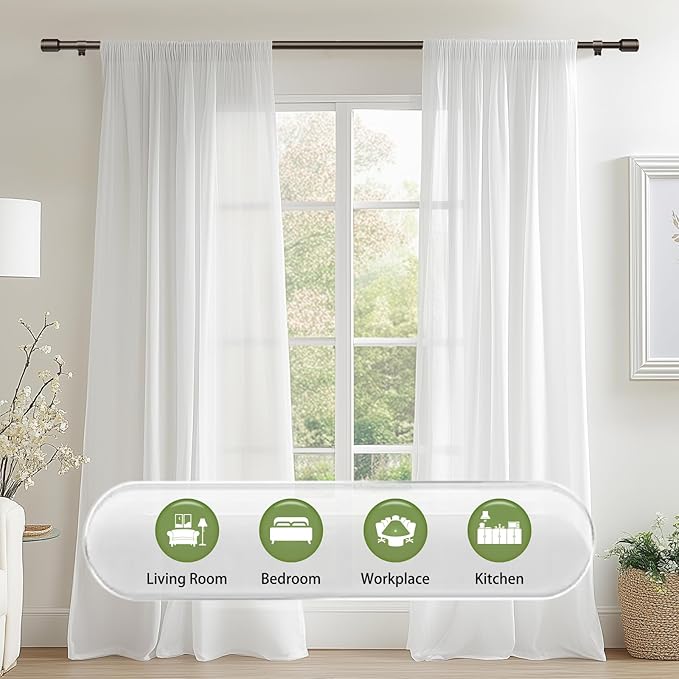 5/8” Diameter Curtain Rods 30-60 Inch, for 30-54 Inch Windows, Adjustable Splicing Bronze Curtain Rods for Windows with Brackets, Window Rod Long Small Curtains Rod