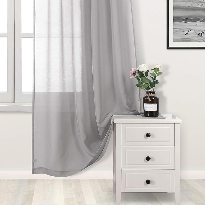 DWCN Grey Sheer Curtains Semi Transparent Voile Rod Pocket Curtains for Bedroom and Living Room, 42 x 84 inches Long, Set of 2 Panels