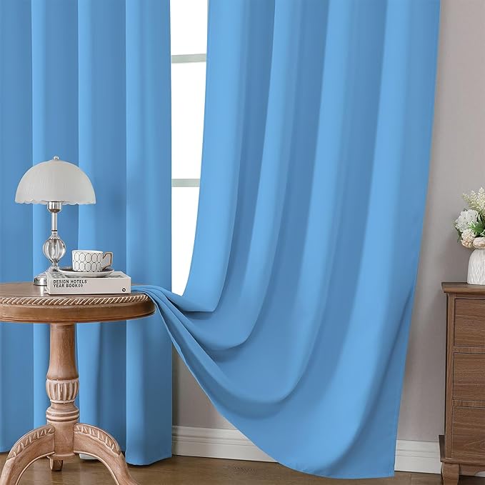 CUCRAF Light Blue Blackout Curtains 72 inch Length 2 Panels Set, Rod Pocket Room Darkening Drapes for Bedroom Living Room, Insulated Thermal Light Blocking Window Curtain (W52 x L72 Inch)