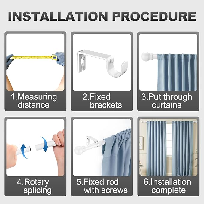 White Curtain Rods for Bedroom with Brackets,5/8 Inch Diameter Small Window Curtain Rod Adjustable 32 to 60 Inches,Easy Install Drapery Rods