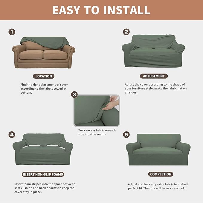Easy-Going 100% Waterproof Couch Cover, Dual Waterproof Sofa Cover, Stretch Jacquard Sofa Slipcover, Leakproof Furniture Protector for Kids, Pets, Dog and Cat (Oversized Sofa, Grayish Green)