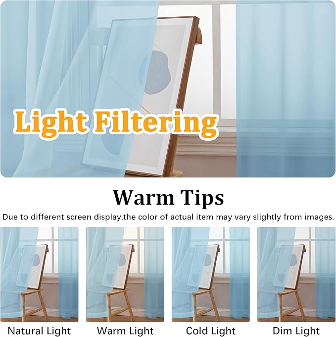 Gwine Sky Blue Sheer Curtains 72 Inches Long 2 Panels Set for Front Door, Light Filtering Sheer Curtains for Living Room, Rod Pocket Window Treatments Drapes, Each 42" Wx72 L