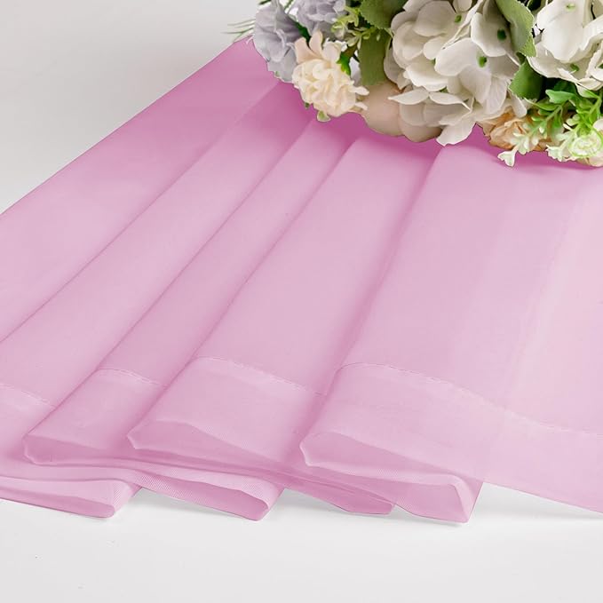 Chyhomenyc Pink Sheer Curtains 54 Inch Long 2 Panels, Light Filtering Rod Pocket Voile Short Curtains Drapes for Living Room Bedroom Small Windows, 42Wx54L Inches