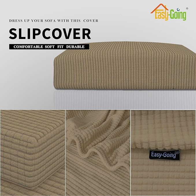 Easy-Going Stretch Cushion Cover Sofa Cushion Furniture Protector Sofa Seat Sofa slipcover Sofa Cover Soft Flexibility with Elastic Bottom(Sofa Cushion,Tan)