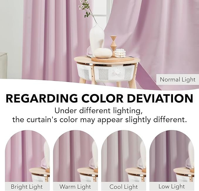 Deconovo Blackout Curtains, Thermal Insulated, W52 x L63 2 Panels, Back Tab, Machine Washable, Room-Darkening Drapes for Bedroom/Living Room Lavender
