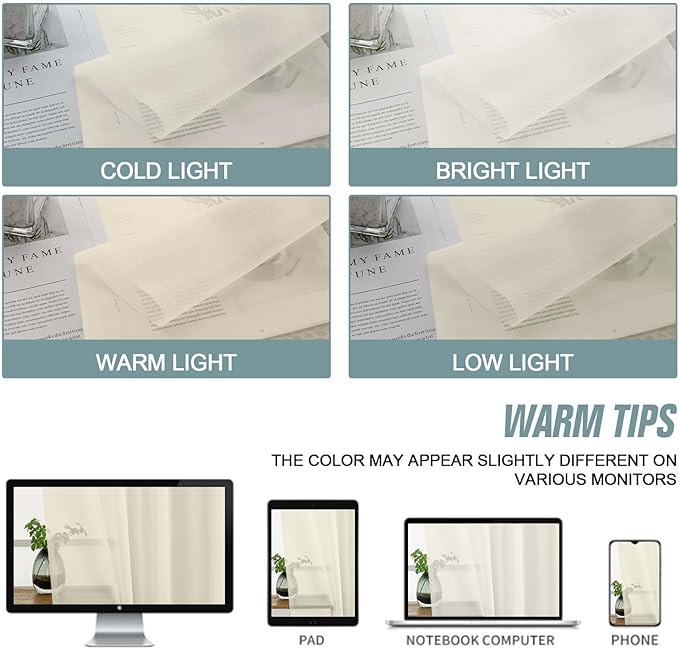 Cream Sheer Curtains 120 Inches Long 2 Panels, Extra Long Light Filtering Modern Window Curtains for Sliding Glass Door, Rod Pocket Voile Drapes for Living Room Bedroom, 2x42Wx120L Inches