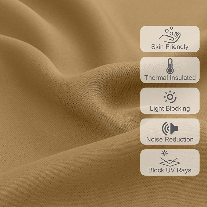 Chyhomenyc Gold Blackout Valances for Windows, Short Window Valance Curtains for Living Room Bedroom Bathroom, Room Darkening Solid Privacy Small Kitchen Valances, 60Wx16L, 2 Pack