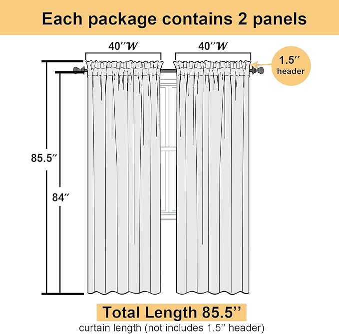 Lecloud Ivory Sheer Curtains 84 Inches Long 2 Panels, Solid Voile Light Filtering Airy Curtain Drapes for Living Room, Elegant Bedroom Semi Sheer Window Treatments, 40" W x 84" L