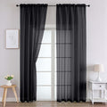 Black Sheer Curtains 90 Inches Long 2 Panels Set for Bedroom Living Room, Soft Airy Light Filtering Modern Solid Rod Pocket Drapes Window Treatments, Black, Each 59" W x 90" L