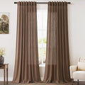 Caramel Brown Linen Curtains for Living Room 98 Inches Long Back Tab and Rod Pocket Light Filtering Semi Sheer Vintage Rustic Curtain Luxury Boho Decor Drapes for Bedroom Office 52x98, 2 Panels