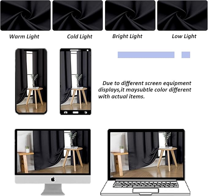 Simplebrand Ava Black Blackout Curtains for Bedroom 63 Inch Length 2 Panels Set, Solid Thermal Insulated Privacy Living Room Window Treatment Curtains Blackout Drapes, W50 x L63 Inch