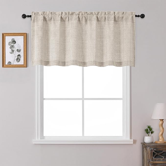 OWENIE Linen Valances for Windows 1 Pcs 22 Inch Length, Light Filtering Textured Short Small Valance Curtains for Bathroom Basement Living Room Bedroom, Half Window Curtains Over Sink, 60" W by 22" L