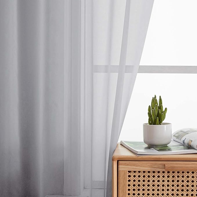 Sheer Light Grey Curtains for Bedroom Living Room 63 Inch Length 2 Panels, Airy Soft Light Filtering Sheer Dining Room Curtains, Modern Rod Pocket Drapes, Light Grey, Each 42" Wx63 L Inches