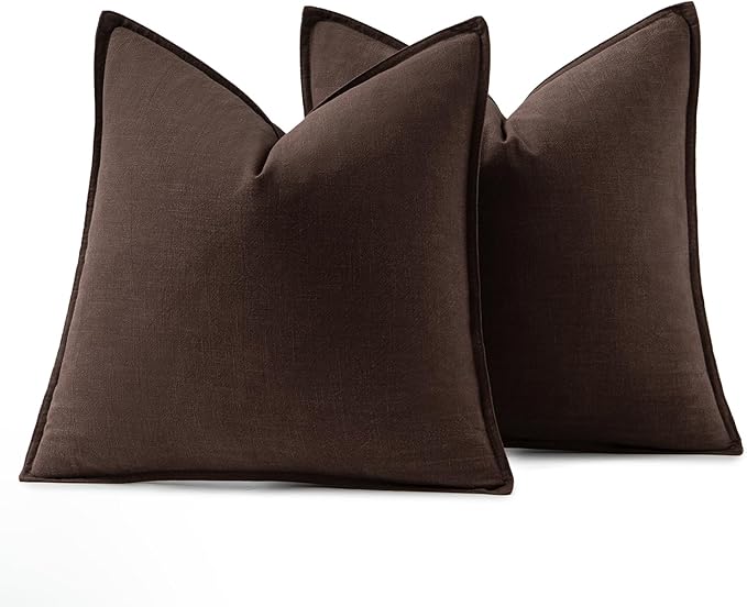 MIULEE Decorative Linen Pillow Covers 18x18 Inch Dark Brown Boho Farmhouse Neutral Winter Couch Throw Pillows for Bed Pack of 2 Accent Modern Pillowcase Sofa Livingroom Home Decor
