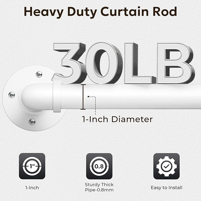 Zeerobee Curtain Rods for Windows 48 to 84, 1 Inch Industrial Wrap Around White Curtain Rod, Indoor/Outdoor Room Divider Adjustable Drapery Pole, 48"-86"