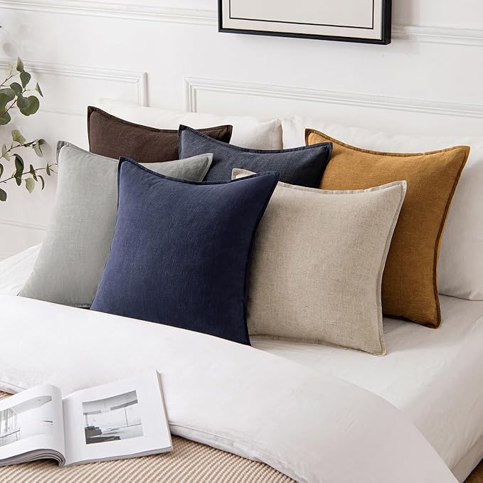 MIULEE Decorative Linen Pillow Covers 20x20 Inch Hazel Boho Farmhouse Neutral Couch Throw Pillows for Bed Pack of 2 Accent Modern Pillowcase Sofa Livingroom Home Decor