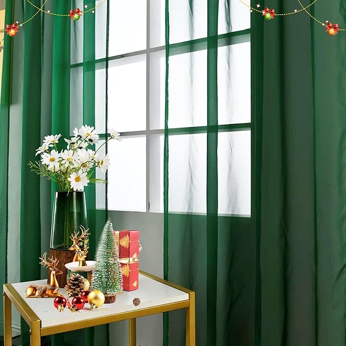 SpaceDresser Basic Rod Pocket Sheer Voile Window Curtain Panels White 1 Pair 2 Panels 38 Width 45 Inch Long for Kitchen Bedroom Children Living Room Yard(Foliage Green,38 W x 45 L)