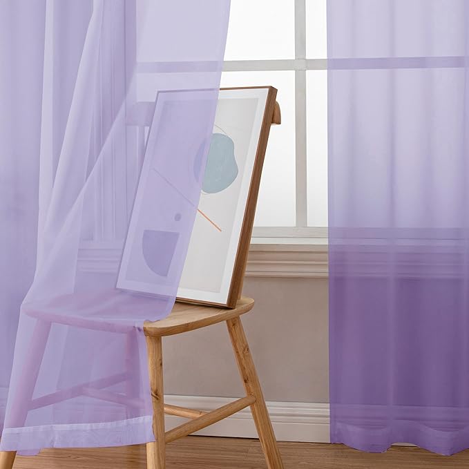 OWENIE Extra Long Sheer Curtains 96 inches Long for Bedroom Living Room, Rod Pocket Light Weight Soft Voile Sheer Curtains, Airy Solid Color Privacy Light Filtering Curtains, Each 42Wx96L inch