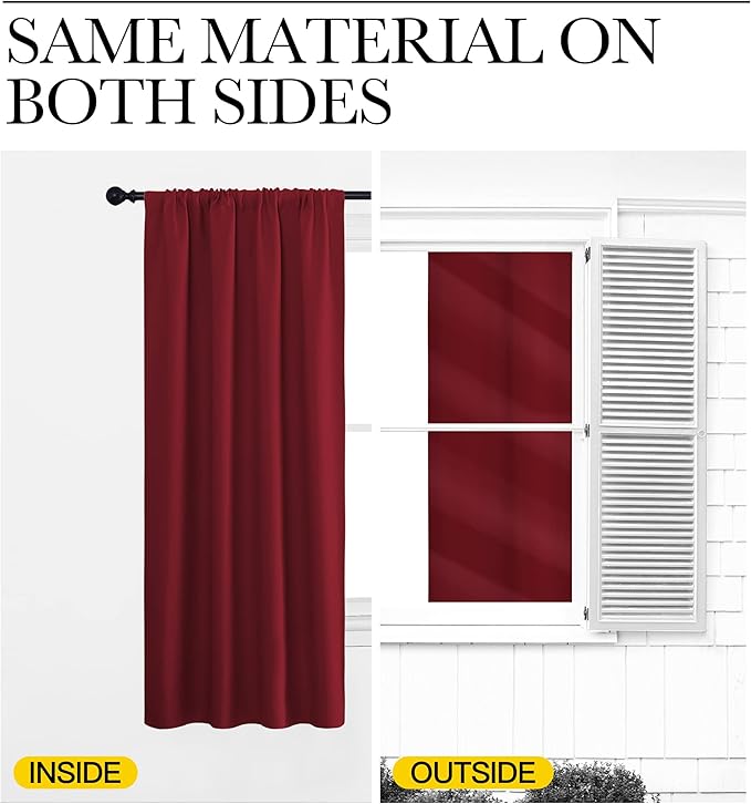 NICETOWN Christmas Burgundy Blackout Curtains and Drapes - Thermal Insulated Solid Rod Pocket Blackout Draperies/Panels for Guest Room (1 Pair, 52 by 72-Inch)