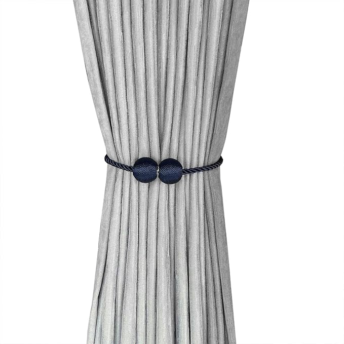 Melaluxe 2 Pack Magnetic Curtain Tiebacks, Decorative Curtain Holdbacks for Window Décor (Navy Blue)