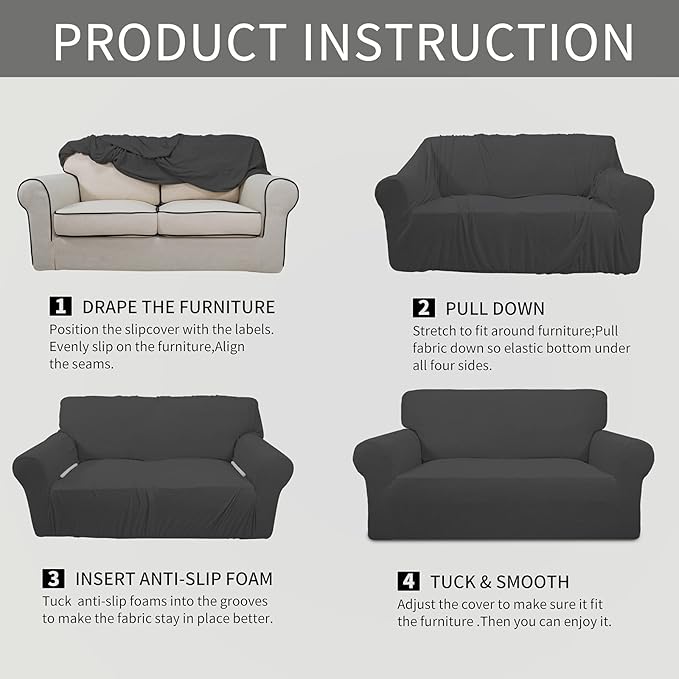 Easy-Going Stretch Oversized Sofa Slipcover 1-Piece Sofa Cover Furniture Protector Couch Soft with Elastic Bottom for Kids, Polyester Spandex Jacquard Fabric Small Checks Dark Gray