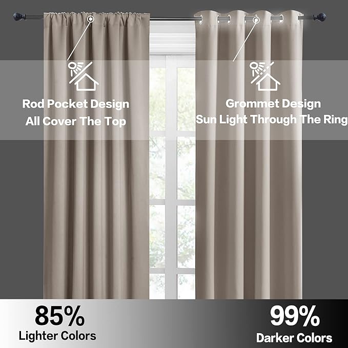 RYB HOME Short Blackout Curtains for Bedroom, Room Darkening Insulated Summer Heat Light UV Blocking Energy Saving Drapes for Nursery, Width 42 by Length 48, Sand, Set of 2