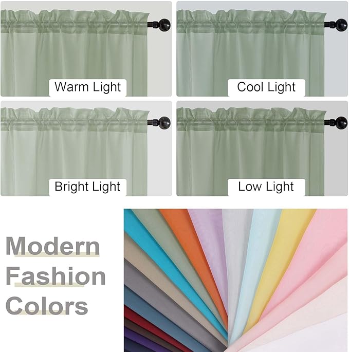Extra Long Sheer Sage Green Curtains for Bedroom Living Room 108 Inches Long 2 Panels Set, Solid Soft Light Filtering Rod Pocket Sheer Window Curtains, Sage Green, Each 42" Wx108 L Inch