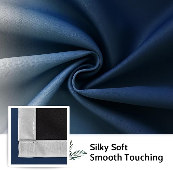 SimpleHome Blue Ombre 100% Blackout Curtains for Bedroom 90 Inches Long, Room Darkening Thermal Insulated Grommet Curtains for Living Room, 2 Panels, 52x90 inches Length