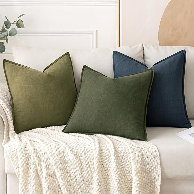 MIULEE Decorative Linen Euro Sham Pillow Covers 22x22 Inch Blue Boho Farmhouse Neutral Couch Throw Pillows for Bed Pack of 2 Accent Coastal Modern Pillowcase Summer Sofa Livingroom Home Decor