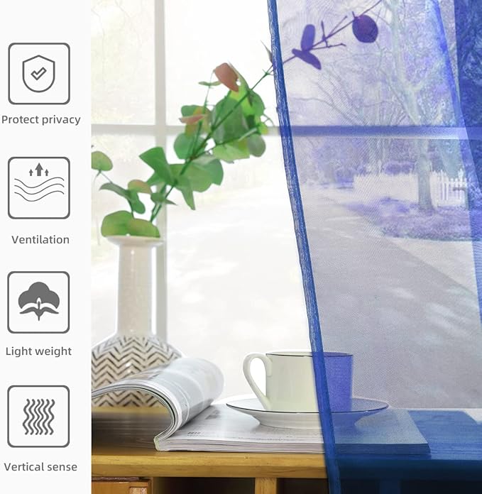 SpaceDresser Sheer Voile Window Treatment Rod Pocket Curtain Panels for Kitchen Bedroom Living Room Drapes Sunlight Filtering Privacy Semi Home Decor Assorted Colors Sizes (Sapphire, 52 W x 108 L)