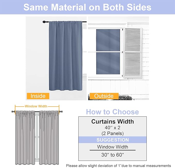 Simplebrand Ava Denim Blue Short Blackout Curtains for Bedroom 54 Inches Long 2 Panels Set, Solid Thermal Insulated, Energy Saving Window Treatment Curtains Blackout Drapes, W40 x L54 Inch, Denim Blue